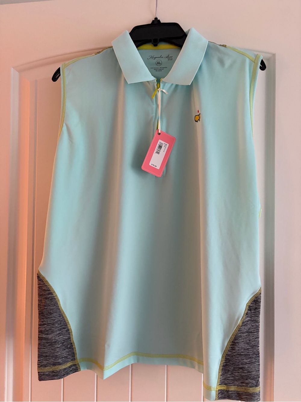 Magnolia Lane Sleeveless Polo Tank in Light Aqua with Gray Panels